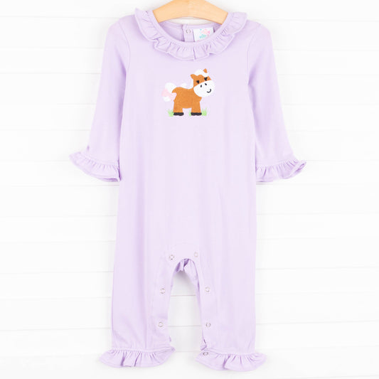 Hold Your Horses Ruffle Romper, Purple